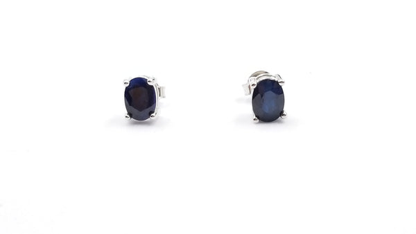 SAPPHIRES 5X7MM OVAL STERLING SILVER STUDS EARRINGS