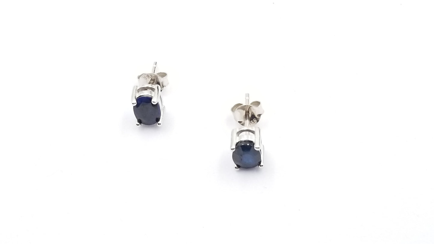 SAPPHIRES 5X7MM OVAL STERLING SILVER STUDS EARRINGS