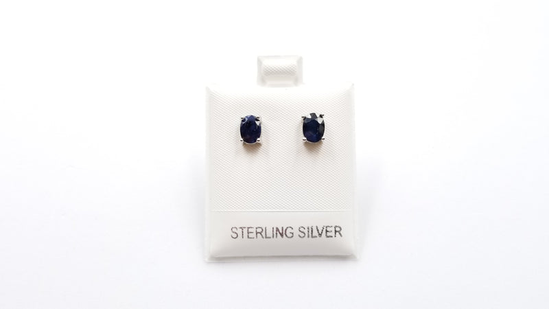 SAPPHIRES 5X7MM OVAL STERLING SILVER STUDS EARRINGS