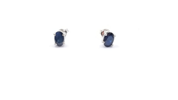 SAPPHIRES 4X6MM OVAL STERLING SILVER STUDS EARRINGS