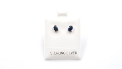 SAPPHIRES 4X6MM OVAL STERLING SILVER STUDS EARRINGS