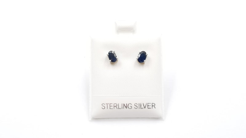 SAPPHIRES 4X6MM OVAL STERLING SILVER STUDS EARRINGS