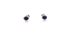 SAPPHIRES 5MM ROUND BEZEL SET STERLING SILVER STUDS EARRINGS