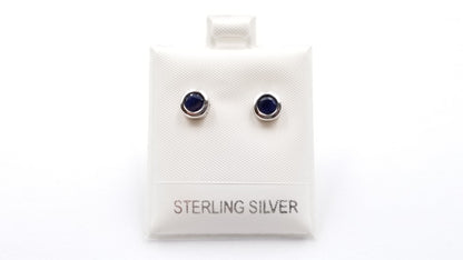 SAPPHIRES 5MM ROUND BEZEL SET STERLING SILVER STUDS EARRINGS