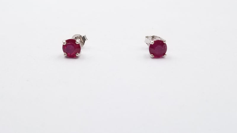 RUBY 6MM ROUND PRONG SET STERLING SILVER STUDS EARRINGS