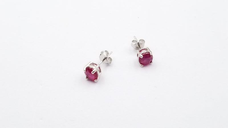 RUBY 6MM ROUND PRONG SET STERLING SILVER STUDS EARRINGS