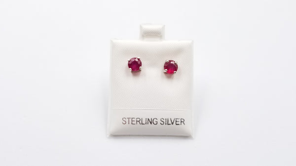 RUBY 6MM ROUND PRONG SET STERLING SILVER STUDS EARRINGS