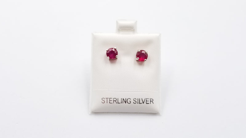 RUBY 6MM ROUND PRONG SET STERLING SILVER STUDS EARRINGS