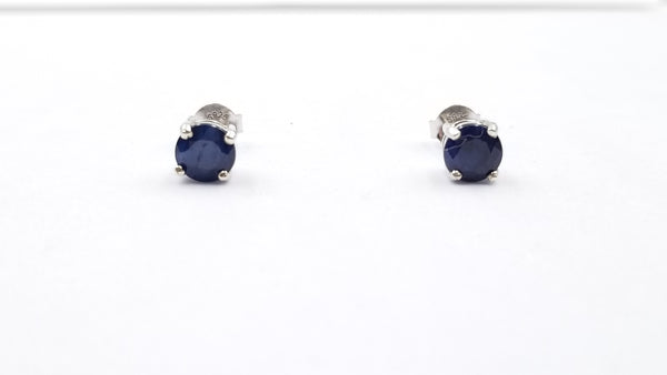 SAPPHIRES 6MM ROUND PRONG SET STERLING SILVER STUDS EARRINGS