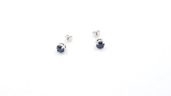 SAPPHIRES 6MM ROUND PRONG SET STERLING SILVER STUDS EARRINGS