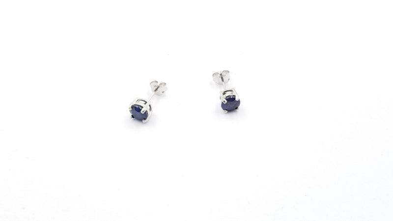 SAPPHIRES 6MM ROUND PRONG SET STERLING SILVER STUDS EARRINGS