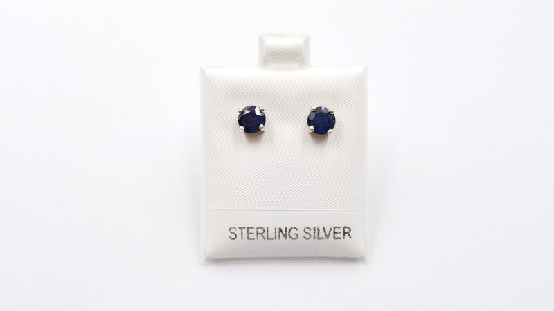 SAPPHIRES 6MM ROUND PRONG SET STERLING SILVER STUDS EARRINGS