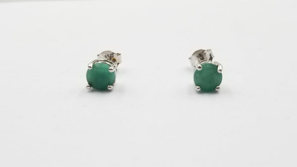 EMERALDS 6MM ROUND PRONG SET STERLING SILVER STUDS EARRINGS