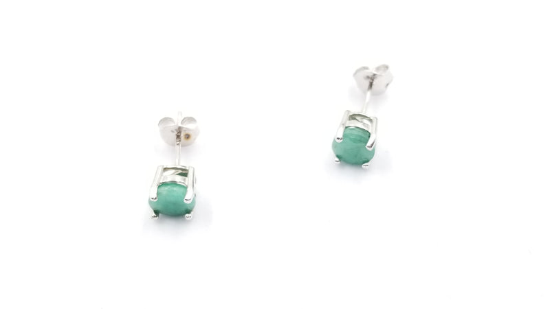 EMERALDS 6MM ROUND PRONG SET STERLING SILVER STUDS EARRINGS