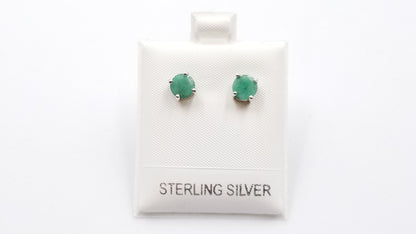 EMERALDS 6MM ROUND PRONG SET STERLING SILVER STUDS EARRINGS