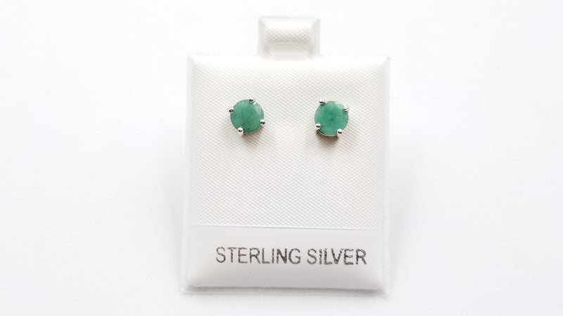 EMERALDS 6MM ROUND PRONG SET STERLING SILVER STUDS EARRINGS