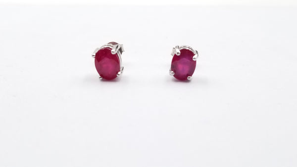 RUBY 6X8MM OVAL PRONG SET STERLING SILVER STUDS EARRINGS