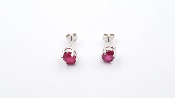 RUBY 6X8MM OVAL PRONG SET STERLING SILVER STUDS EARRINGS