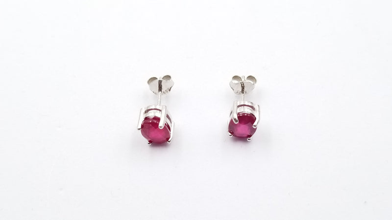 RUBY 6X8MM OVAL PRONG SET STERLING SILVER STUDS EARRINGS