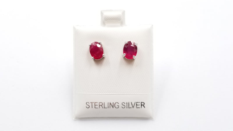 RUBY 6X8MM OVAL PRONG SET STERLING SILVER STUDS EARRINGS