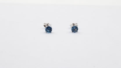 LONDON BLUE TOPAZ 5MM ROUND PRONG SET STERLING SILVER STUDS EARRINGS
