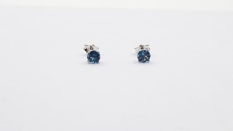 LONDON BLUE TOPAZ 5MM ROUND PRONG SET STERLING SILVER STUDS EARRINGS