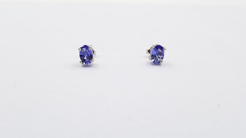 TANZANITE 4X6 MM OVAL PRONG SET STERLING SILVER STUDS EARRINGS