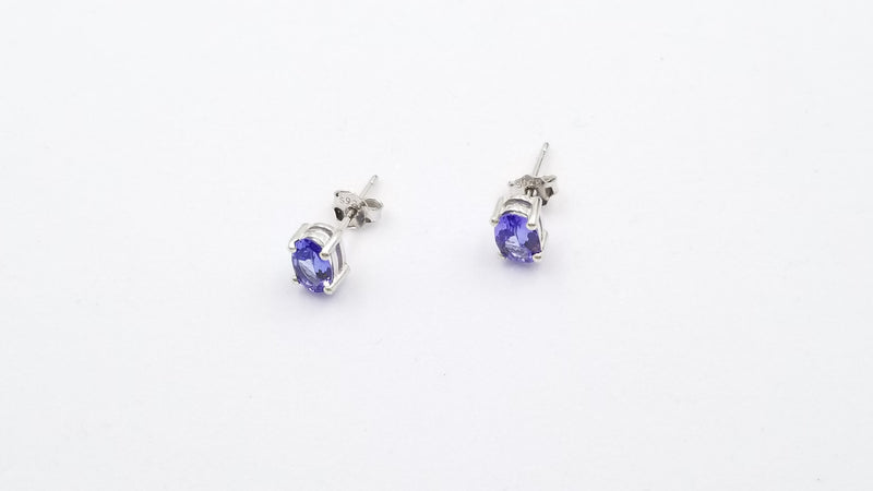 TANZANITE 4X6 MM OVAL PRONG SET STERLING SILVER STUDS EARRINGS