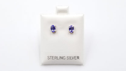 TANZANITE 4X6 MM OVAL PRONG SET STERLING SILVER STUDS EARRINGS