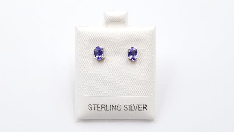 TANZANITE 4X6 MM OVAL PRONG SET STERLING SILVER STUDS EARRINGS