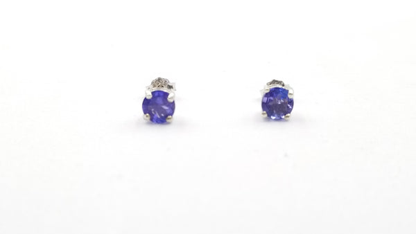 TANZANITE 5MM ROUND PRONG SET STERLING SILVER STUDS EARRINGS