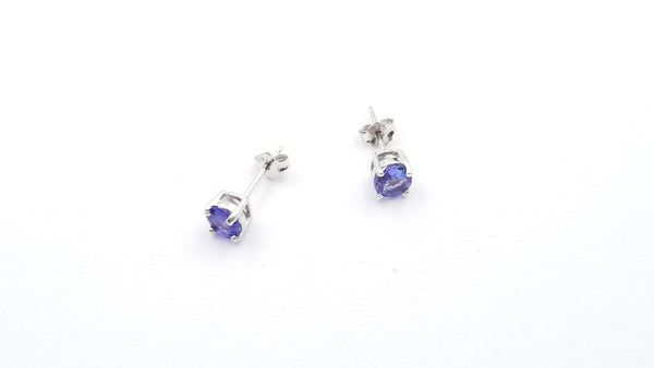 TANZANITE 5MM ROUND PRONG SET STERLING SILVER STUDS EARRINGS