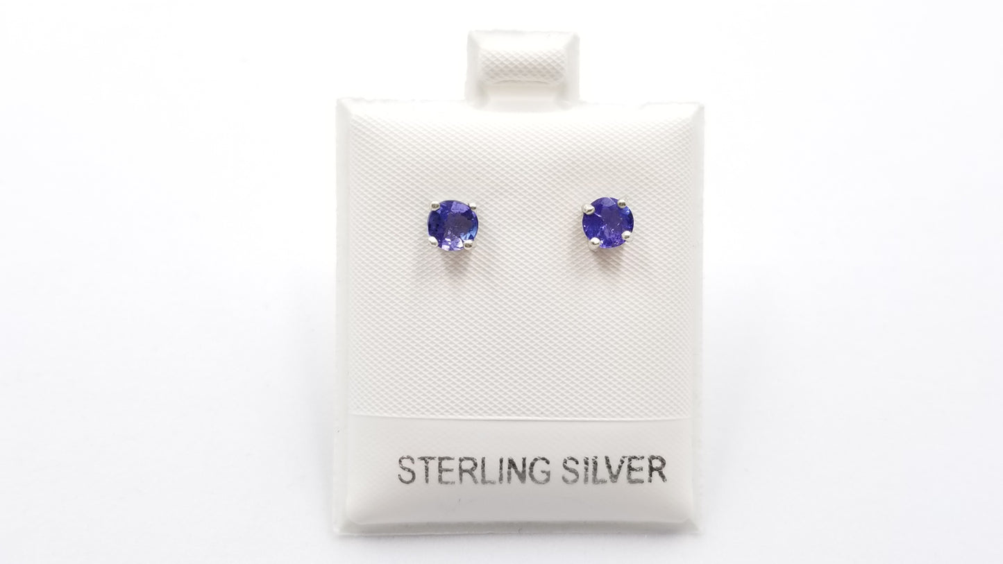 TANZANITE 5MM ROUND PRONG SET STERLING SILVER STUDS EARRINGS