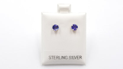 TANZANITE 5MM ROUND PRONG SET STERLING SILVER STUDS EARRINGS