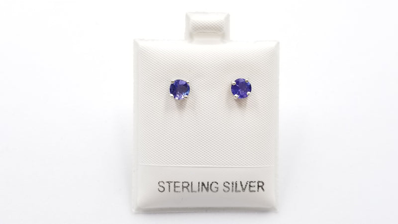 TANZANITE 5MM ROUND PRONG SET STERLING SILVER STUDS EARRINGS