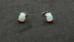 OPAL 6X8 MM OVAL PRONG SET STERLING SILVER STUDS EARRINGS