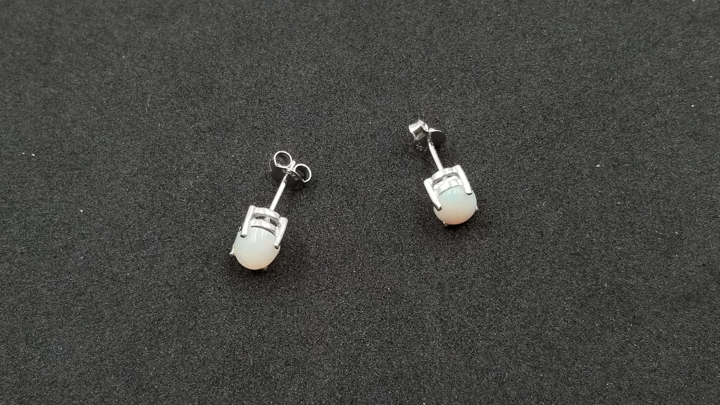 OPAL 6X8 MM OVAL PRONG SET STERLING SILVER STUDS EARRINGS