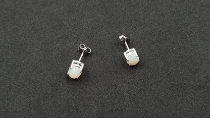 OPAL 6X8 MM OVAL PRONG SET STERLING SILVER STUDS EARRINGS