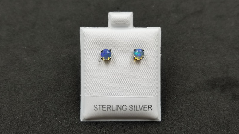 OPAL 5 MM ROUND PRONG SET STERLING SILVER BLACK RHODIUM FINISHED STUDS