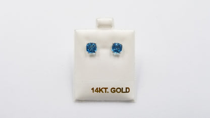 BLUE TOPAZ 6MM SQUARE 14 KT WHITE GOLD STUDS EARRINGS