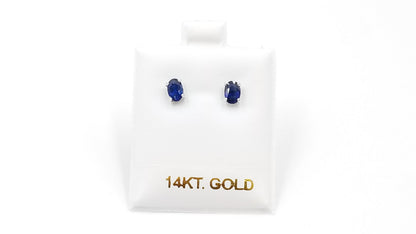 SAPPHIRES 4X6 MM OVAL PRONG SET 14 KT WHITE GOLD STUDS EARRINGS