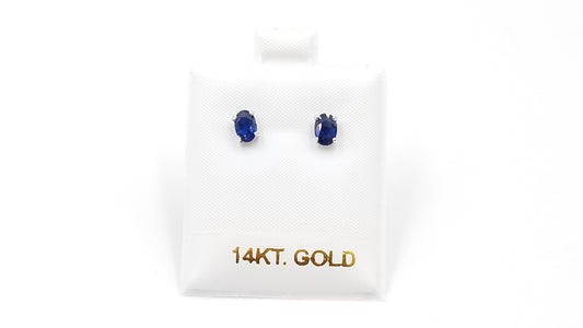 SAPPHIRES 4X6 MM OVAL PRONG SET 14 KT WHITE GOLD STUDS EARRINGS