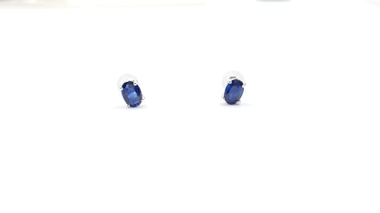 SAPPHIRES 4X6 MM OVAL PRONG SET 14 KT WHITE GOLD STUDS EARRINGS