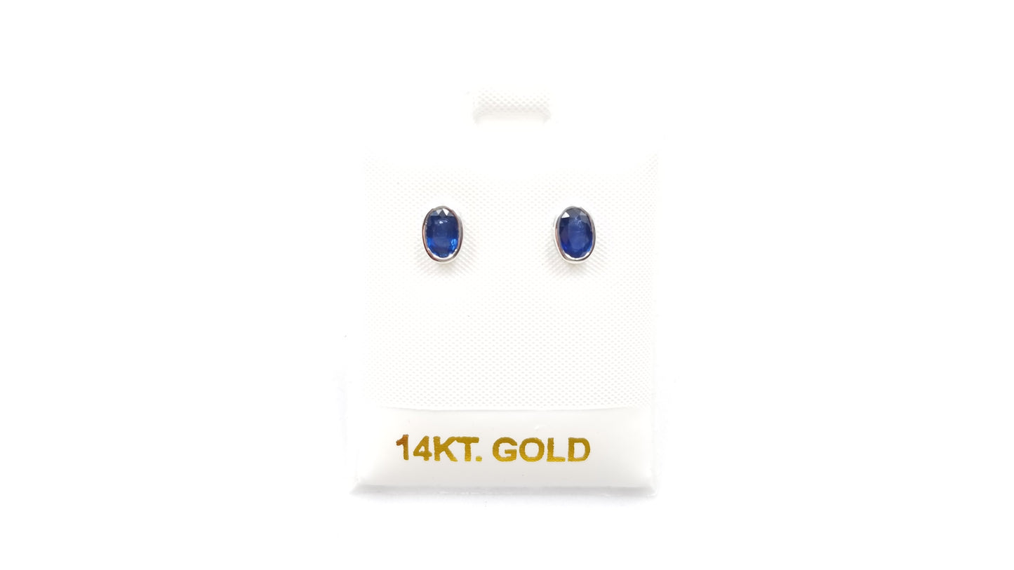 SAPPHIRES 5X7MM OVAL BEZEL SET 14 KT WHITE GOLD STUDS EARRINGS