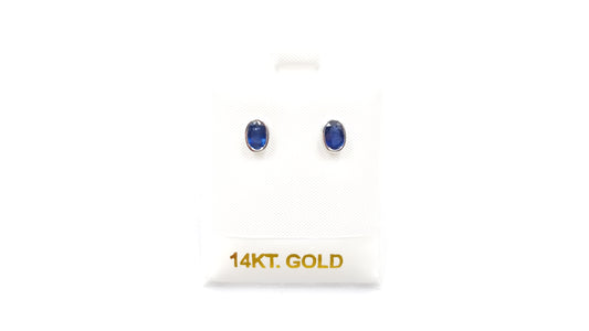 SAPPHIRES 5X7MM OVAL BEZEL SET 14 KT WHITE GOLD STUDS EARRINGS
