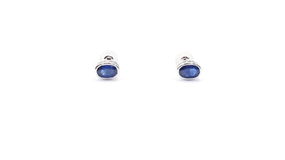 SAPPHIRES 5X7MM OVAL BEZEL SET 14 KT WHITE GOLD STUDS EARRINGS