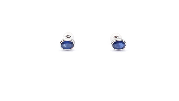 SAPPHIRES 5X7MM OVAL BEZEL SET 14 KT WHITE GOLD STUDS EARRINGS