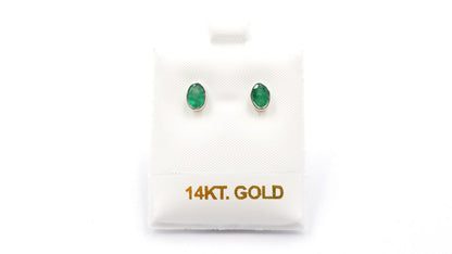 EMERALD 5X7MM OVAL BEZEL SET 14 KT WHITE GOLD STUDS EARRINGS