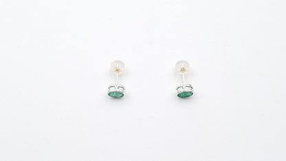 EMERALD 5X7MM OVAL BEZEL SET 14 KT WHITE GOLD STUDS EARRINGS
