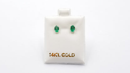 EMERALD 4X6 MM OVAL PRONG SET 14 KT WHITE GOLD STUDS EARRINGS